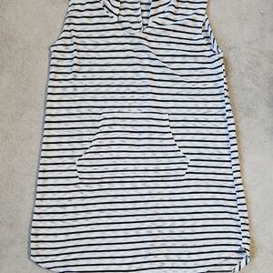 Swim Suit Cover up Hodded Cream with Black Stripe - Large